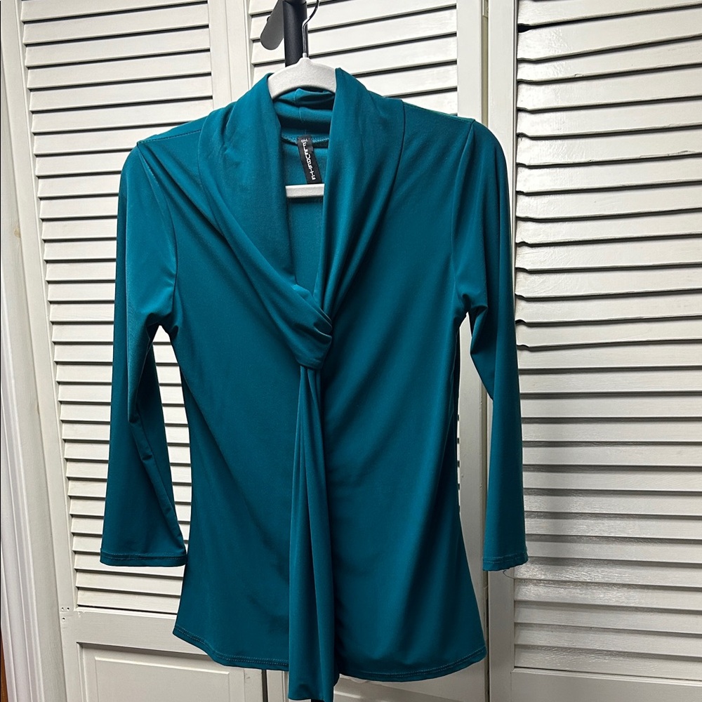 Chic Teal Drape Front Blouse